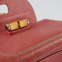 Gucci New Bamboo top handle Satchel Coral Red Grained Calfskin