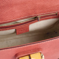 Gucci New Bamboo top handle Satchel Coral Red Grained Calfskin