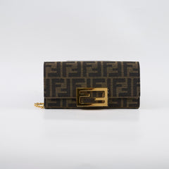 Fendi Buguette Continental Wallet on Chain Fabric Brown FF