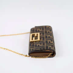 Fendi Buguette Continental Wallet on Chain Fabric Brown FF