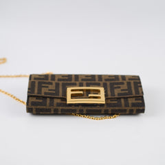 Fendi Buguette Continental Wallet on Chain Fabric Brown FF