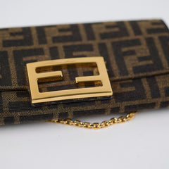 Fendi Buguette Continental Wallet on Chain Fabric Brown FF