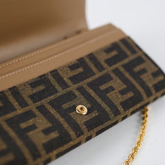 Fendi Buguette Continental Wallet on Chain Fabric Brown FF