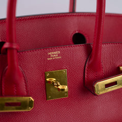 Hermes Birkin 30 Rouge Casaque Epsom A stamp