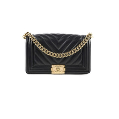 Chanel Old Medium Boy Black Lambskin Chevron