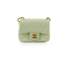 Chanel Mini Square Lambskin Pearl Crush Light Green Microchip