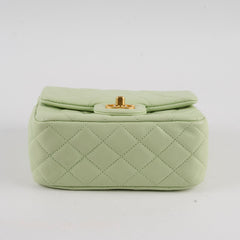 Chanel Mini Square Lambskin Pearl Crush Light Green Microchip