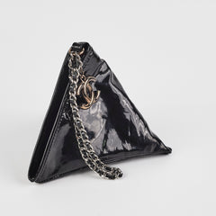 Chanel Triangle Patent Black Wristlet Pouch