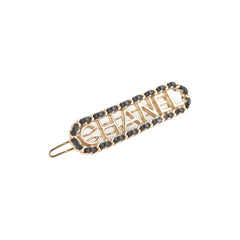 Chanel Metal & Lambskin Hair Clip Black
