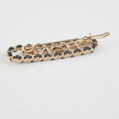 Chanel Metal & Lambskin Hair Clip Black