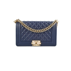 Chanel Old Medium Boy Lambskin Navy Bag