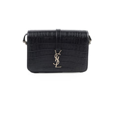 Saint Laurent Black Croc Embossed Universite Crossbody