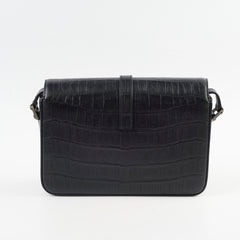 Saint Laurent Black Croc Embossed Universite Crossbody