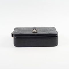 Saint Laurent Black Croc Embossed Universite Crossbody