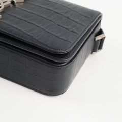Saint Laurent Black Croc Embossed Universite Crossbody