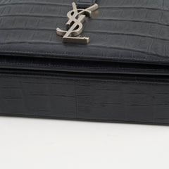 Saint Laurent Black Croc Embossed Universite Crossbody