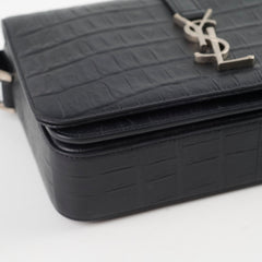 Saint Laurent Black Croc Embossed Universite Crossbody