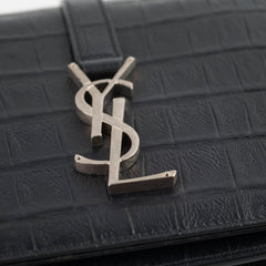 Saint Laurent Black Croc Embossed Universite Crossbody