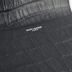 Saint Laurent Black Croc Embossed Universite Crossbody