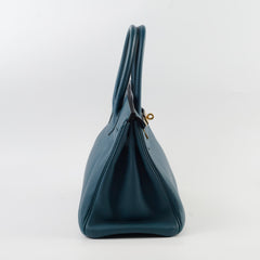 Hermes Birkin GHW 30 Blue Colvert X Stamp