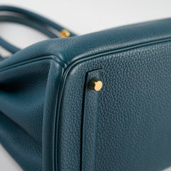 Hermes Birkin GHW 30 Blue Colvert X Stamp