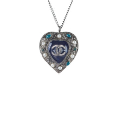 Chanel Heart Necklace Gunmetal with Pearls Costumer Jewellery