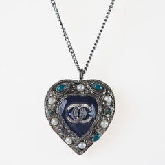 Chanel Heart Necklace Gunmetal with Pearls Costumer Jewellery