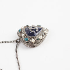 Chanel Heart Necklace Gunmetal with Pearls Costumer Jewellery