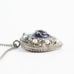 Chanel Heart Necklace Gunmetal with Pearls Costumer Jewellery