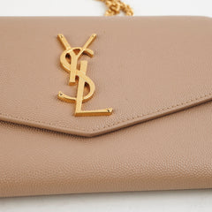 Saint Laurent Uptown Pouch in Grain with Chain Beige