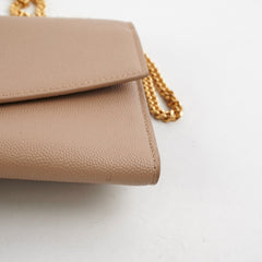 Saint Laurent Uptown Pouch in Grain with Chain Beige