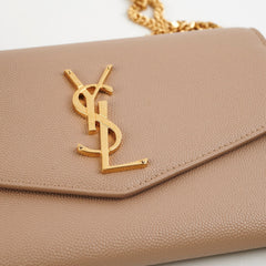 Saint Laurent Uptown Pouch in Grain with Chain Beige