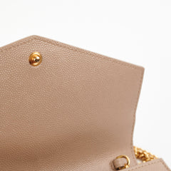 Saint Laurent Uptown Pouch in Grain with Chain Beige