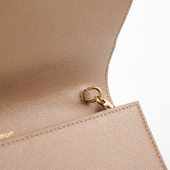 Saint Laurent Uptown Pouch in Grain with Chain Beige