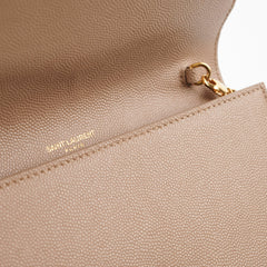 Saint Laurent Uptown Pouch in Grain with Chain Beige