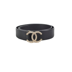 Chanel Gold Rhinestone Black Belt Size 80cm