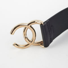 Chanel Gold Rhinestone Black Belt Size 80cm