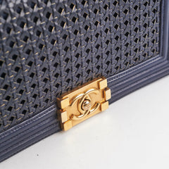 Chanel Old Medium Braided Reverso Boy Bag Navy