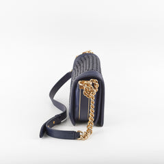 Chanel Old Medium Braided Reverso Boy Bag Navy
