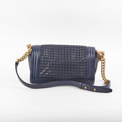 Chanel Old Medium Braided Reverso Boy Bag Navy