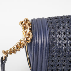 Chanel Old Medium Braided Reverso Boy Bag Navy