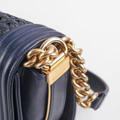 Chanel Old Medium Braided Reverso Boy Bag Navy