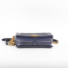 Chanel Old Medium Braided Reverso Boy Bag Navy