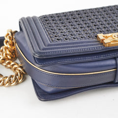 Chanel Old Medium Braided Reverso Boy Bag Navy