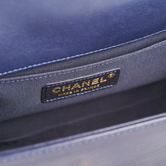 Chanel Old Medium Braided Reverso Boy Bag Navy