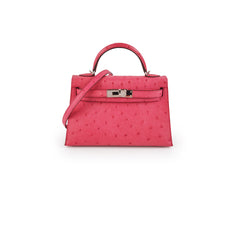 Hermes Mini Kelly Ostrich Rose Tyrine - D Stamp