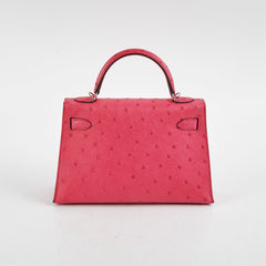 Hermes Mini Kelly Ostrich Rose Tyrine - D Stamp