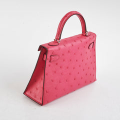 Hermes Mini Kelly Ostrich Rose Tyrine - D Stamp