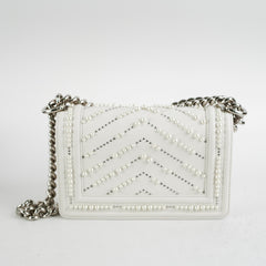 Chanel Small Boy White with Pearls Bag