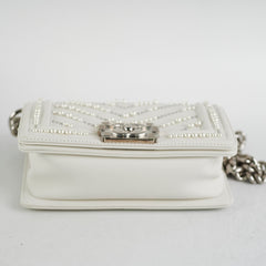 Chanel Small Boy White with Pearls Bag